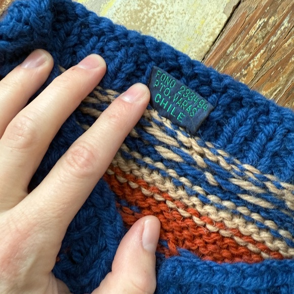 Vintage Manos Del Sur Hand Knit MultiColor Cardigan Sweater Chile Size L Unisex - Picture 3 of 6